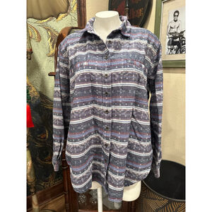 Women's Angie Blue Red Striped Button Down Shirt L